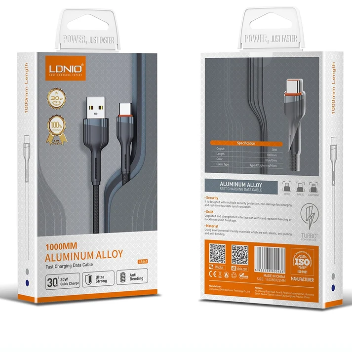 LDNIO LS641 Braided Type-C to USB Metal Connector Cable – 1 Meter