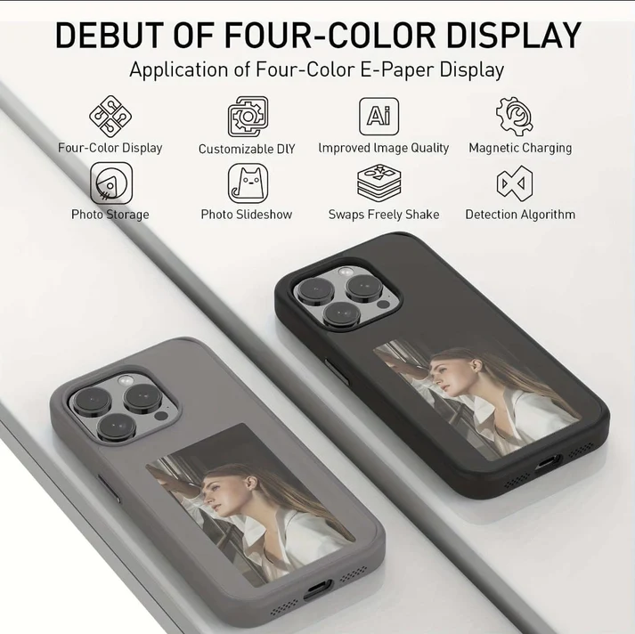NFC Function DIY 4 Color E-Ink Screen Phone Case for iPhone 16 Pro – Grey - Image 3