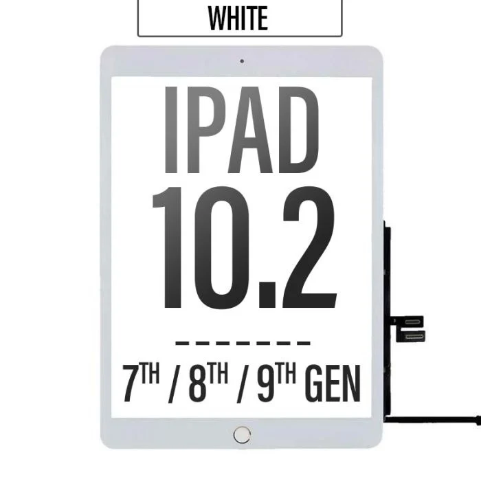 Touch Digitizer for iPad 7th / 8th / 9th Generation – White 10.2" with Home Button & Tesa Tape